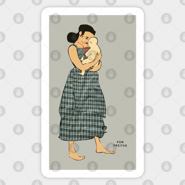 Baby playing with mother's necklace : Sticker by Annie Pom Freitag